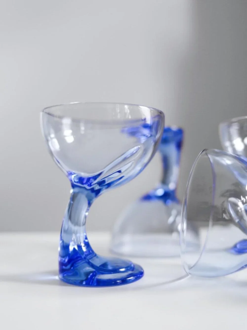Vintage Bormioli Rocco Jerba Blue Glass Dessert Coupes Set of 4 Italy